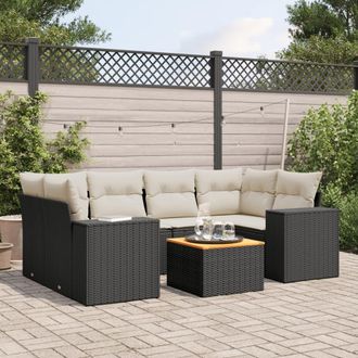 vidaXL Set De Comedor De Jard&iacute;n 7 Pzas Y Cojines Rat&aacute;n Sint&eacute;tico Negro Vidaxl