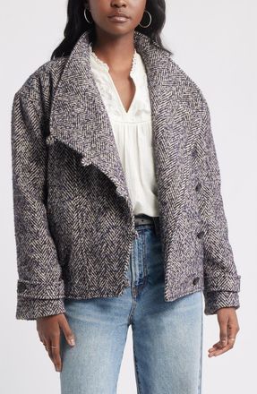 Treasure & Bond Herringbone Twill Jacket in Brown- Blue Tweed at Nordstrom, Size Xx-Large