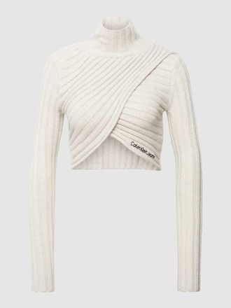 Calvin Klein Jeans Cropped Longsleeve in Strick-Optik Modell WRAP in Offwhite, Gr&ouml;&szlig;e XS