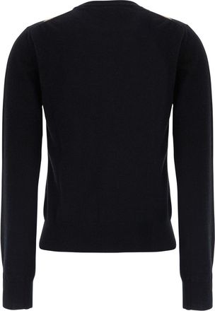Jucca Womens Round-Neck Sweater With Argyle Motif - Black Wool Tops Top