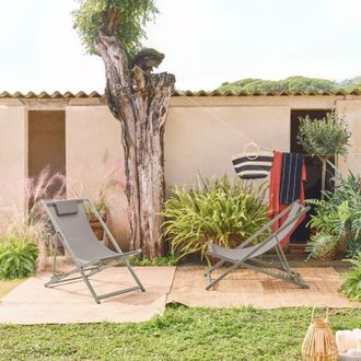Sweeek Set di 2 sedie da giardino in acciaio pieghevole multi posizioni con cuscino