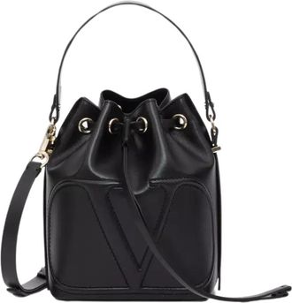Valentino Garavani Vlogo Walk Bucket Bag Leather Black Leather Bag (Pre-Owned)