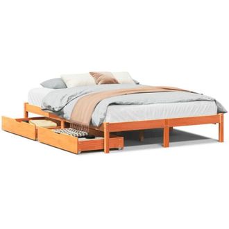 vidaXL Estructura De Cama Sin Colch&oacute;n Madera Maciza Marr&oacute;n 135x190 Cm Vidaxl