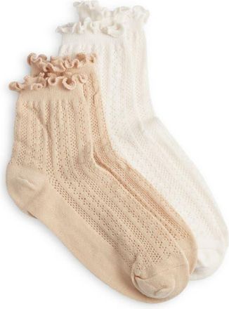 Stems Assorted 2-Pack Pointelle Stripe Socks in White & Beige at Nordstrom