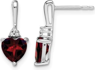 Diamond2Deal 14k White Gold Garnet and Diamond Heart Earrings