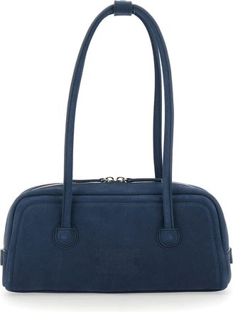 Marge Sherwood boston Blue Shoulder Bag With Embossed Logo Lettering On The Front In Leather Woman