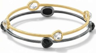 Pompeii3 18K Gold Plated Silver Set Of Two Onyx/Topaz Bangle Bracelet 2mm