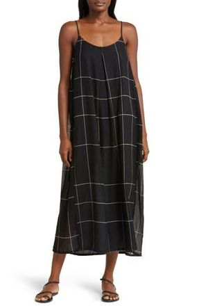 Lemlem Nia Check Cotton Blend Cover-Up Slipdress in Zeki Black at Nordstrom Rack, Size Medium