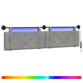 vidaXL Cabecero Colgante Con Luz Led Gris Claro Terciopelo Vidaxl