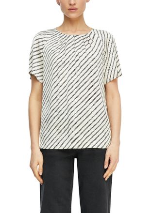 Comma Shirtbluse COMMA, Damen, Gr. 34, wei&szlig; beige, Web, Obermaterial: 95% Polyester, 5% Elasthan, gestreift, regular fit normal, Rundhals, Blusen Shirtbluse