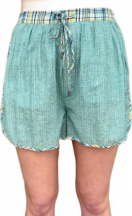 Conditions Apply Vladana Mixed Plaid Shorts In Teal Multi
