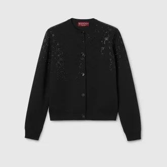 Gucci Fine Wool Cardigan With GG Crystals, Black, Ready-to-wear