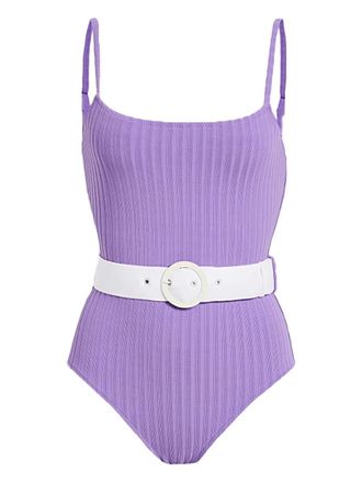 Solid & Striped The Nina ribbed belted swimsuit - Purple
