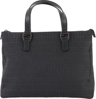 Fendi Black Canvas Leather Tote Bag (Pre-Owned)