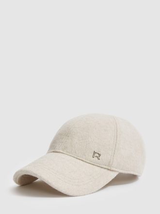 Reiss Mens Oatmeal & shiny Silver Wool-blend Brushed Felt Cap