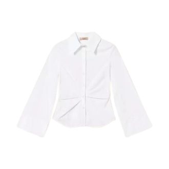 Twinset Shirts, female, White, S, Poplin Shirt with Draping