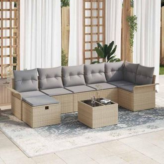 vidaXL Vidaxl - Conjunto De Sof&aacute; De Jard&iacute;n Con Coj&iacute;n 8 Pcs Beige Y Gris Claro