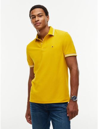 Tommy Hilfiger Mens Regular Fit Tipped Wicking Polo - Mustard Amber - XXXL