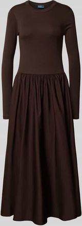 Polo Ralph Lauren Midikleid mit Rundhalsausschnitt in Dunkelbraun, Größe XS
