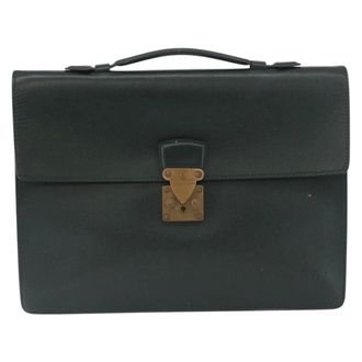Louis Vuitton Serviette Kourad Taiga Leather Green Leather Briefcase Bag (Pre-Owned)