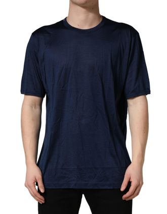 Dolce & Gabbana Mens Dark Blue Silk Short Sleeve Crewneck T-Shirt