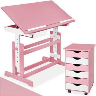 TecTake Scrivania regolabile e inclinabile con cassettiera rosa