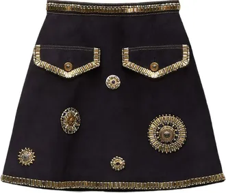 Versace Embroidered Suede Mini Skirt