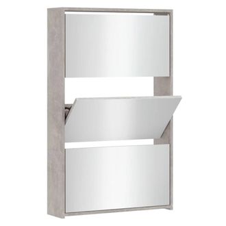 Berkfield Home Shoe Cabinet with Mirror 3-Layer Concrete Grey 63x17x102.5 cm