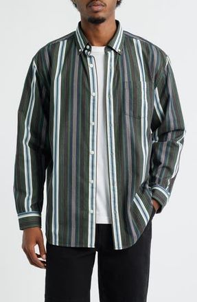 BP. Stripe Cotton Button-Down Shirt in Green Mixed Stripe at Nordstrom Rack, Size X-Small