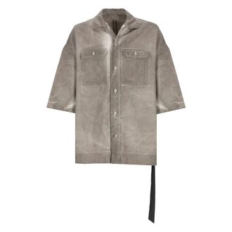 Rick Owens Grey Cotton Shirt with Collar - male - Rick Owens - Short Sleeve Shirts - Gray - XS - Shirts