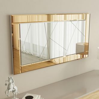Dmora Espejo Ovaro, Detalles Geom&eacute;tricos, Forma Rectangular, Estructura Transparente, 120x60h Cm, Marr&oacute;n Bronce