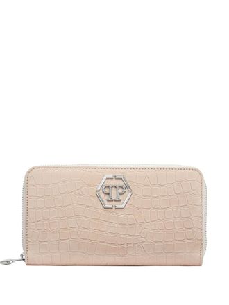 Philipp Plein crocodile-effect zip-around wallet - women - Calf Leather/Viscose - One Size - Neutrals