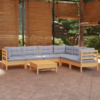 vidaXL Juego De Muebles De Jard&iacute;n 7 Pzas Y Cojines Madera Maciza Pino Vidaxl