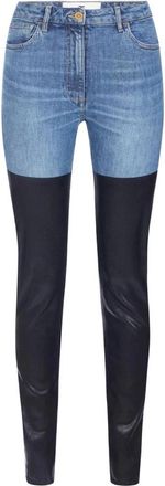 Elisabetta Franchi Cigarette Jeans met Dubbele Textuur - Dames - Skinny Jeans - Blauw - W25 - Leer - Jeans