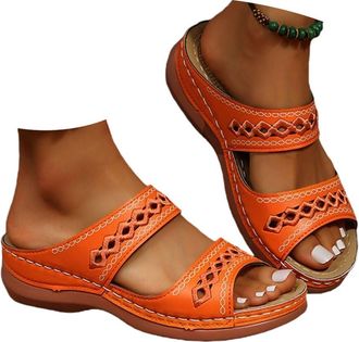 Generic Wedg Sandals for Women Summer Open Toe Dressy Slipper with Arch Support Solid Color Flat Wide Fit Sandals Breathable Casual Slip on Comfortable Beach 