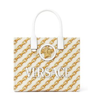 Versace Tote Bags, unisex, Multicolor, Size: ONE SIZE Small Chain Stripes La Medusa Tote