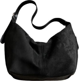 Generic Women PU Suede Shoulder Bag 2025 Winter Retro Soft Hobo Luxury Trend Handbags And Purses(Black)