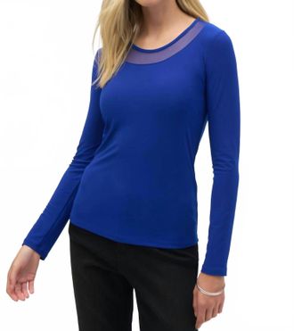 Joseph Ribkoff Silky Knit And Mesh Fitted Long Sleeve T-Shirt In Midnight Blue