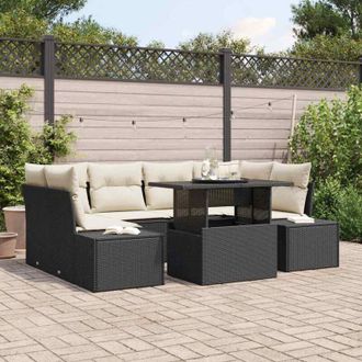 vidaXL Conjunto De Sof&aacute; De Jard&iacute;n 7 Pcs Negro Y Crema 100 X 55 X 73 Cm Vidaxl