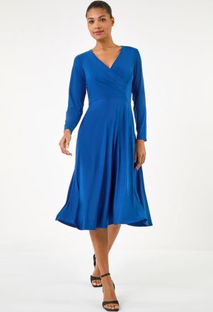 Roman Gathered Mock Wrap Midi Dress