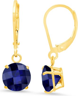 MAX + STONE 10K Yellow Gold Round Checkerboard Cut Gemstone Leverback Earrings (8mm)