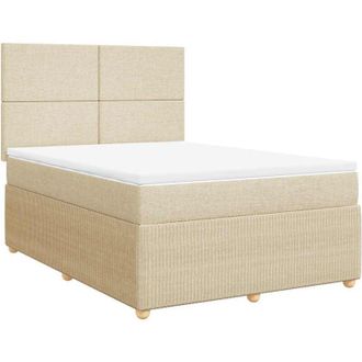 vidaXL Cama Box Spring Con Colch&oacute;n Tela Color Crema 140x190 Cm Vidaxl