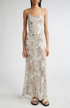 Siedres Nensi Semisheer Open Back Maxi Dress in White Multi at Nordstrom, Size Large