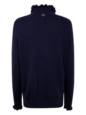 Twin-Set high-neck logo-detail sweater - women - Viscose/Wool/Polyamide/Cashmere - M - Blue