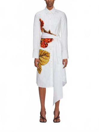 Ferragamo Botanical Print Shirt Dress In Bone