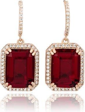 Suzy Levian Rose Cubic Zirconia Drop Half Huggie Hoop Earrings in Red at Nordstrom Rack