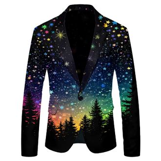 Generic Mens Christmas Blazer Festive Holiday Light Up Xmas Tree Printed Suit Jacket Funny Christmas Costume Slim Fit Lapel Single Button Long Sleeved Xmas Bl