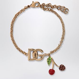 Dolce & Gabbana Bracciale a catena con ciondolo logo in ottone oro