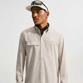 Nike Mens Nike ACG Aireez Long-Sleeve Button-Up Trail Running Top in Brown | IM5144-236