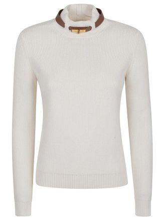 Elisabetta Franchi Wool Blend Sweater With Stand-Up Collar